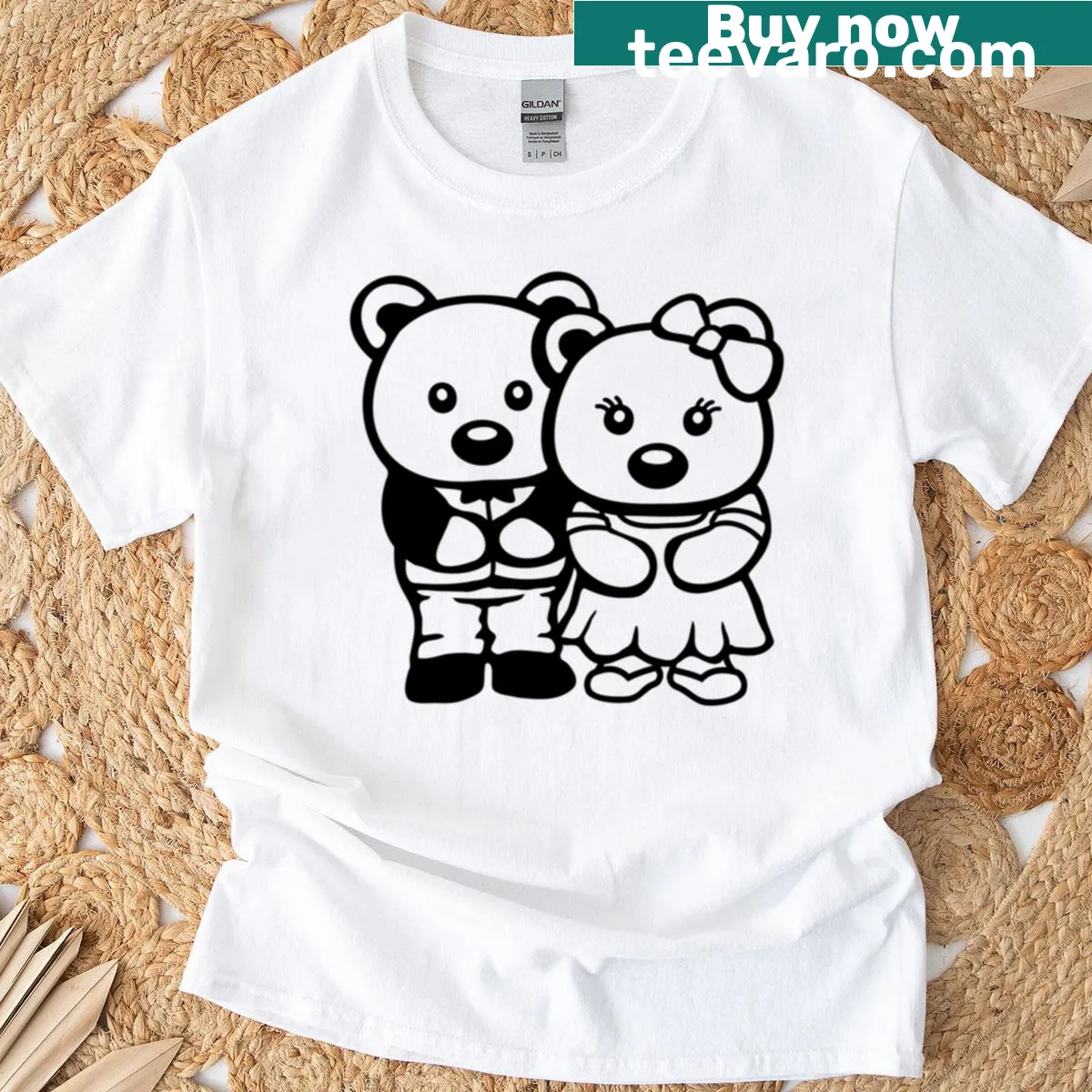Illustration of two bears as a bride and groom on a wedding t-shirt — on a men's t-shirt