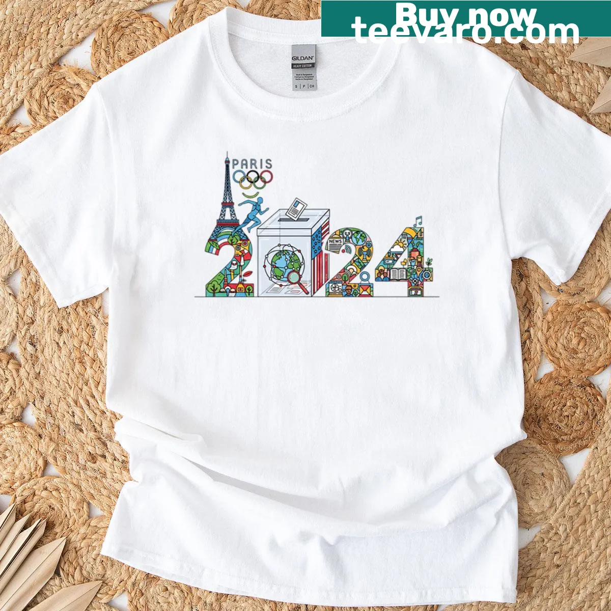 T-shirt with bold typography design for the year 2024 — on a men's t-shirt