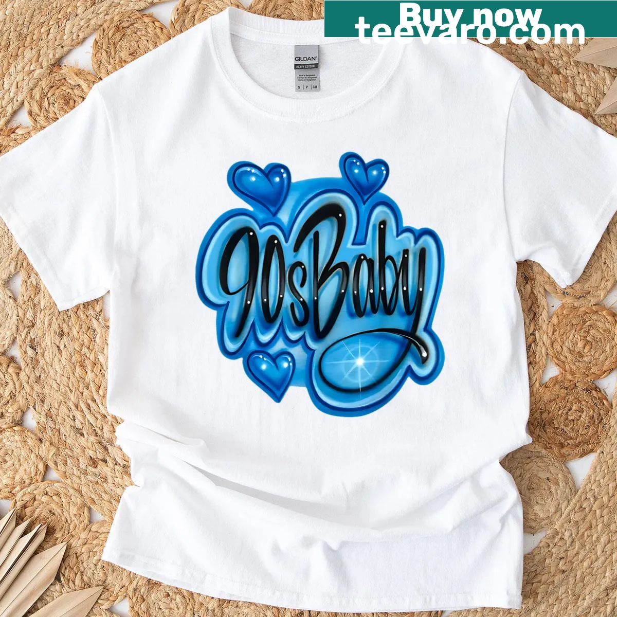 90s retro airbrush graffiti style T-shirt — on a men's t-shirt