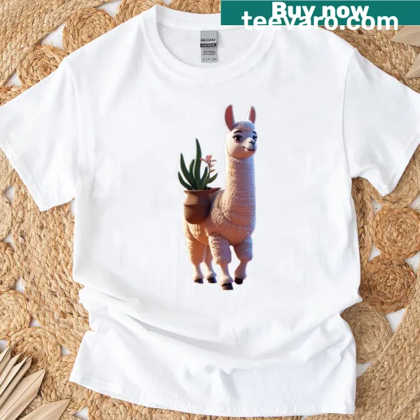 Cartoon T-shirt featuring a peaceful llama design