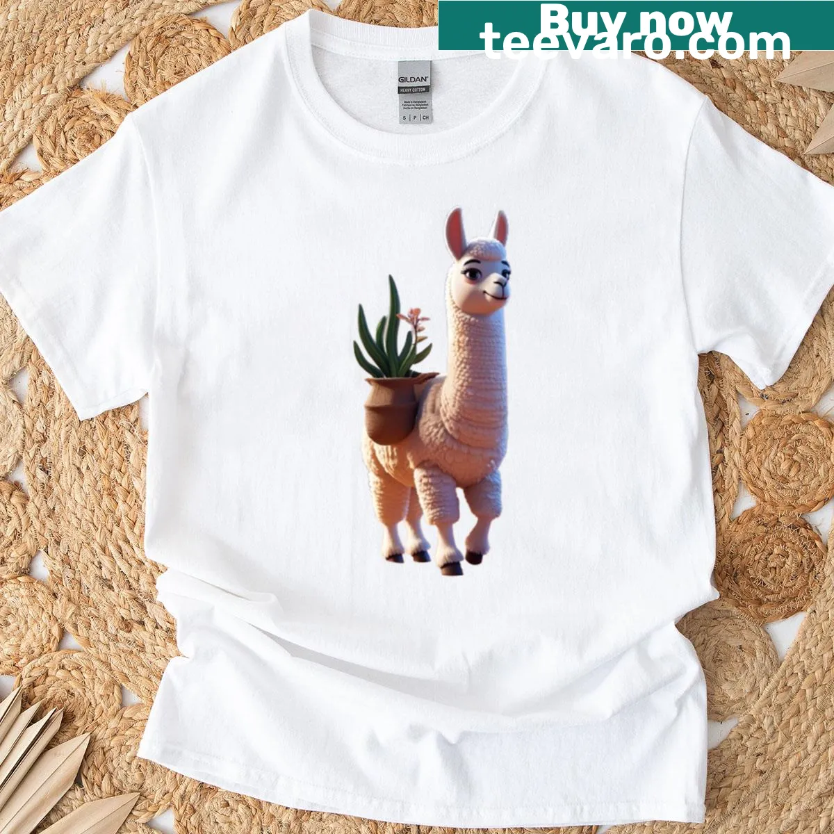 Cartoon T-shirt featuring a peaceful llama design — on a men's t-shirt