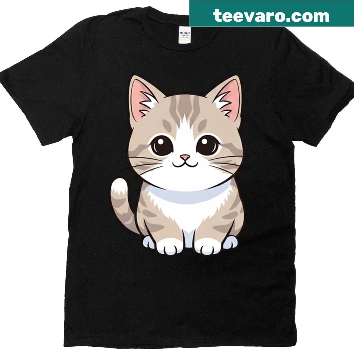 Cute anime kitten illustration on a T-shirt — on a men's t-shirt