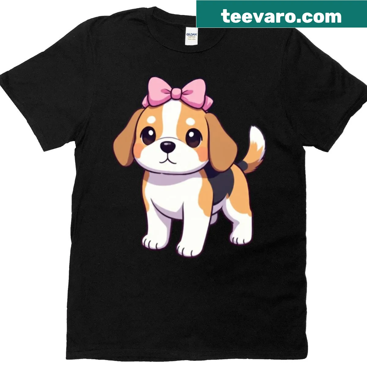 Illustration of a beagle with a pink bow on a t-shirt — on a men's t-shirt