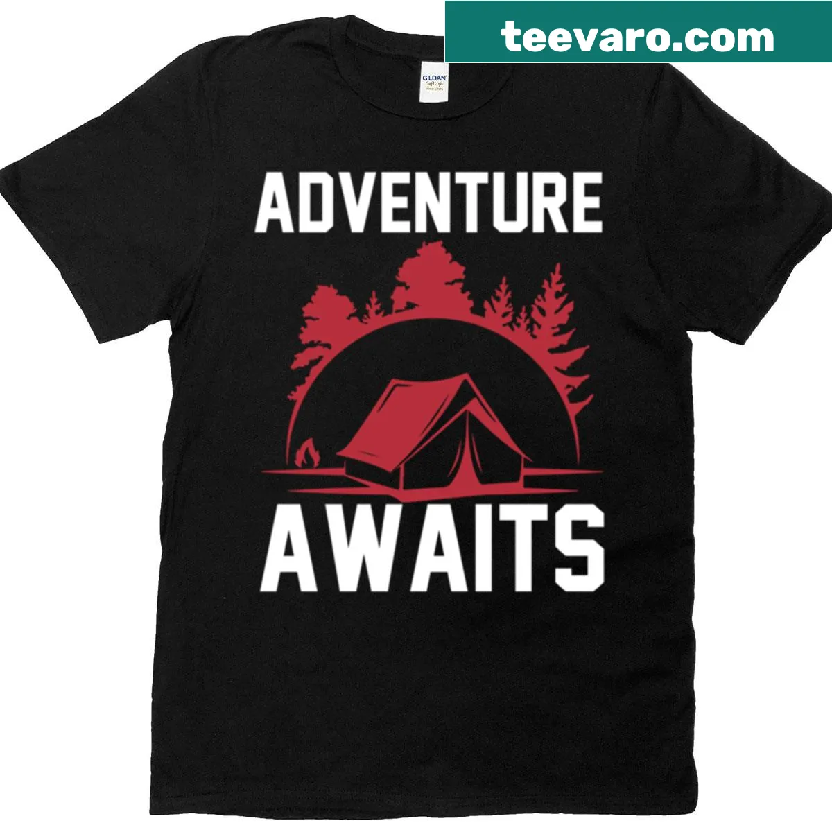 Typography Adventure Awaits t-shirt with an inspiring design — on a men's t-shirt