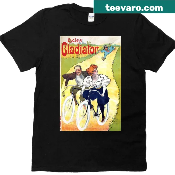 Retro-inspired t-shirt featuring an advertising poster for Cycles Gladiator