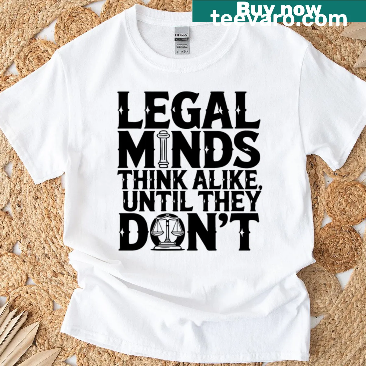 Bold typography design emphasizing legal minds on a t-shirt. — on a men's t-shirt