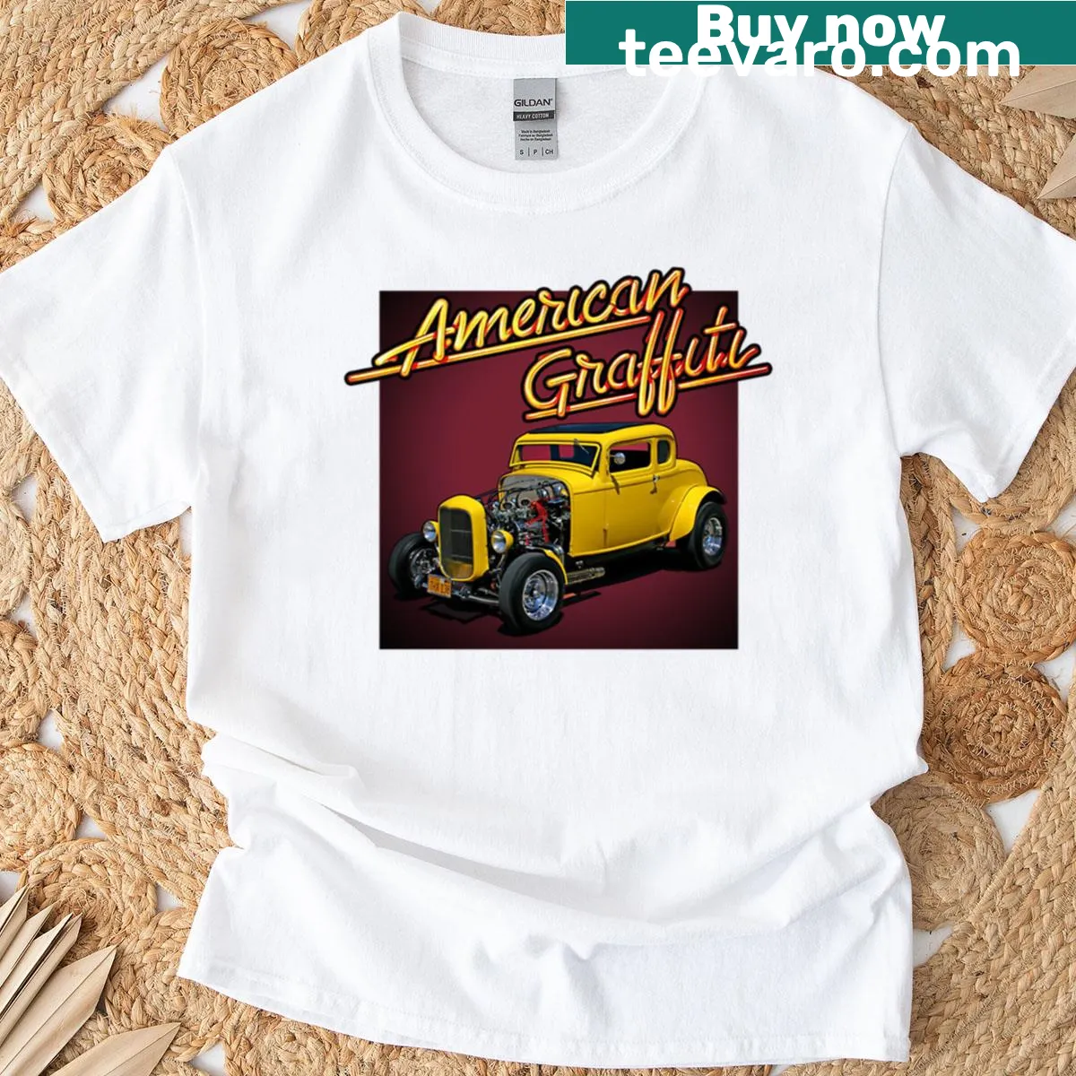 Retro-inspired graphic celebrating 70s car culture and movies — on a men's t-shirt