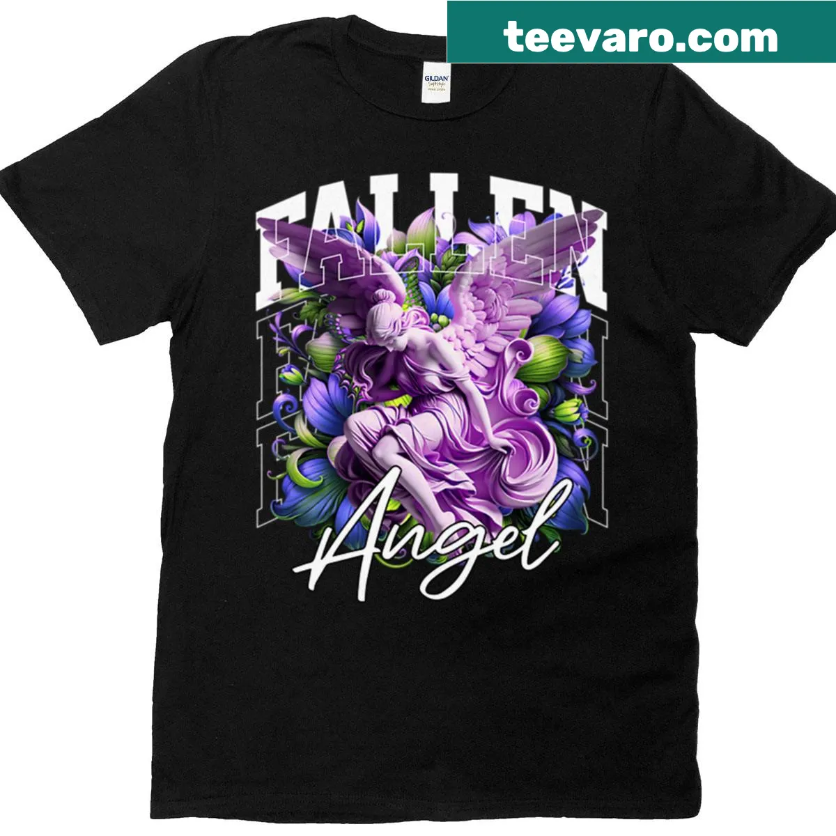 T-shirt featuring an angel design and floral background with an inspirational quote. — on a men's t-shirt