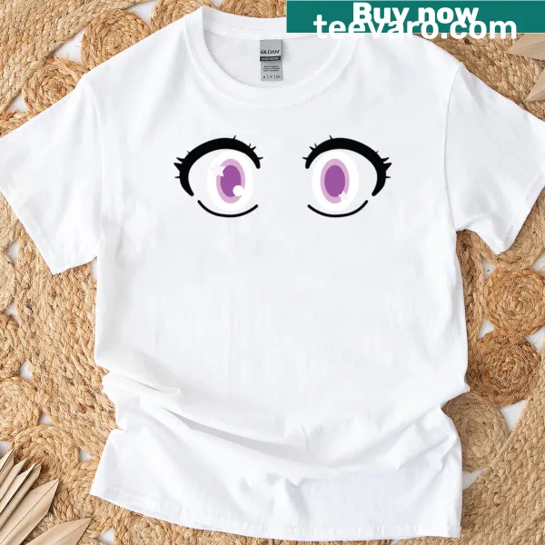 Anime eyes illustration on a casual T-shirt.