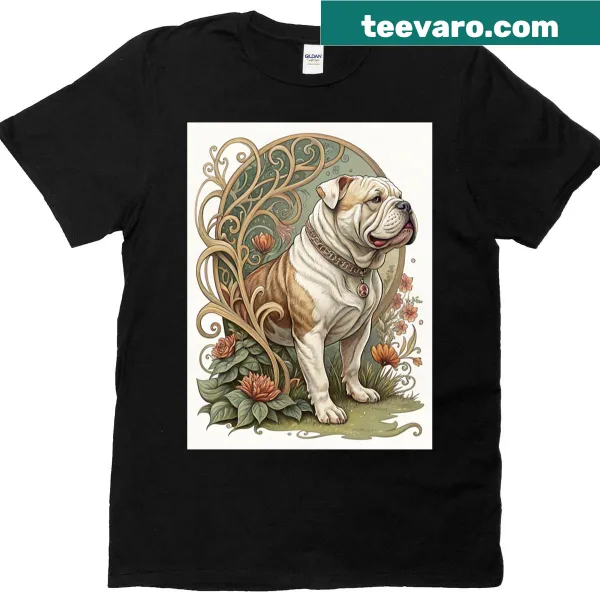 Art Nouveau bulldog illustration on a T-shirt