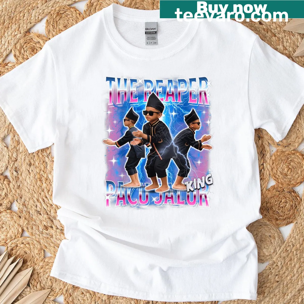 Pacu Jalur dance T-shirt featuring unique cultural graphic — on a men's t-shirt