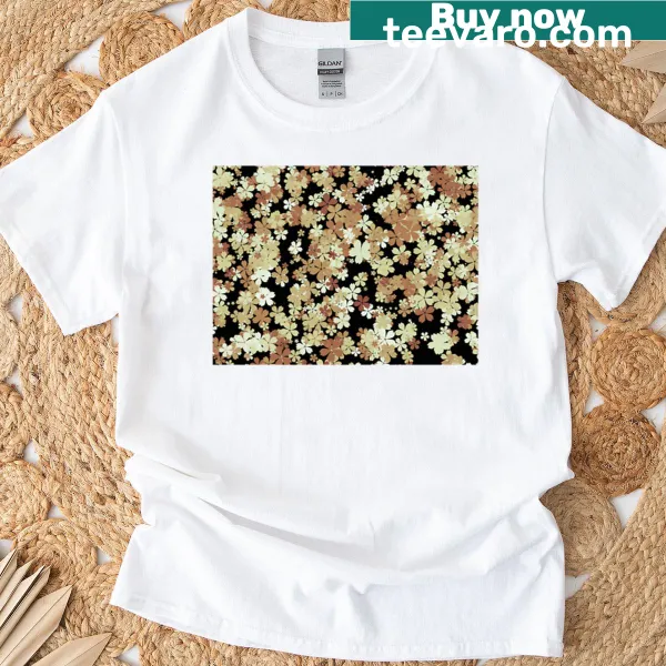 Illustrative floral design on a T-shirt representing autumn flowers