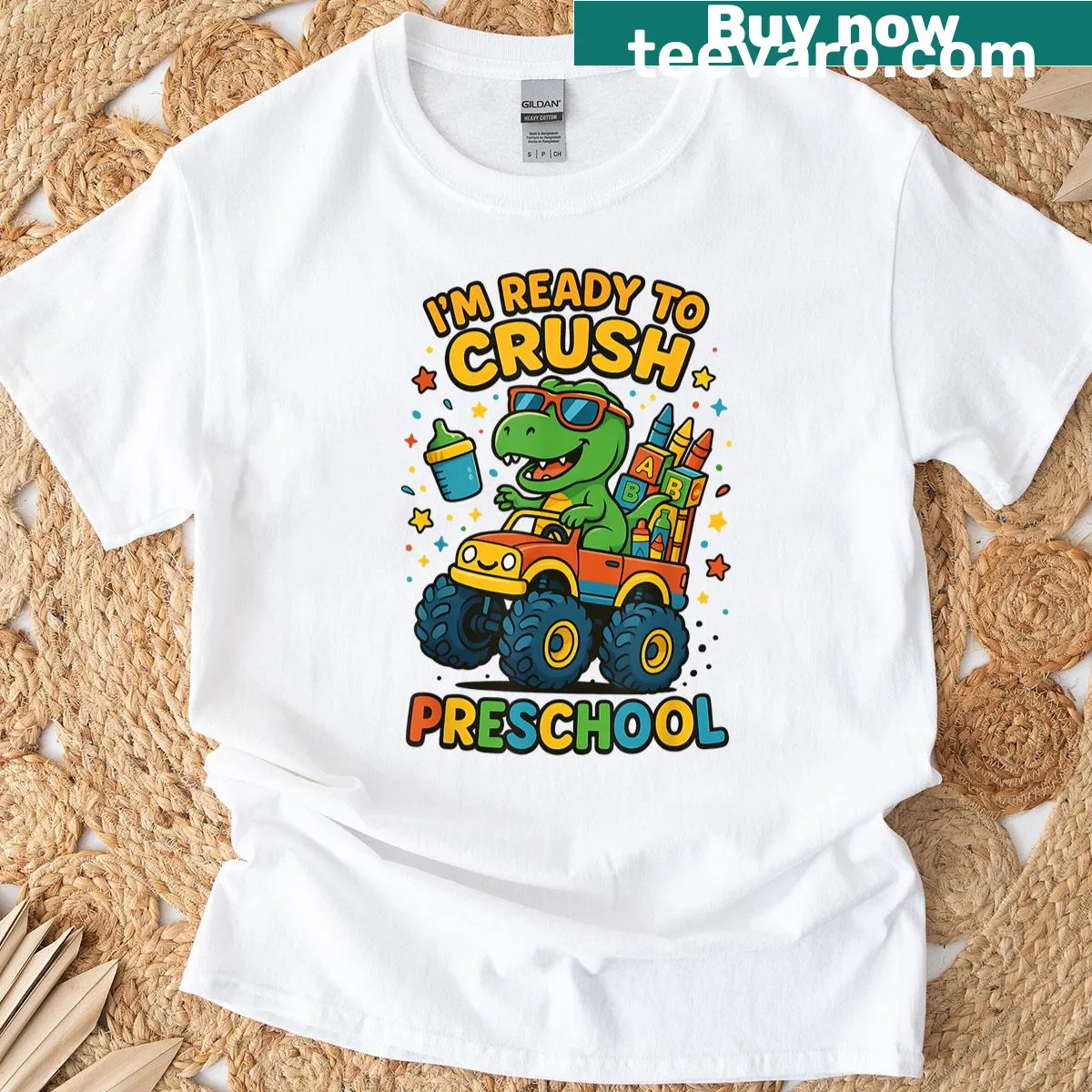 Dino Monster Truck T-shirt for preschoolers — on a men's t-shirt