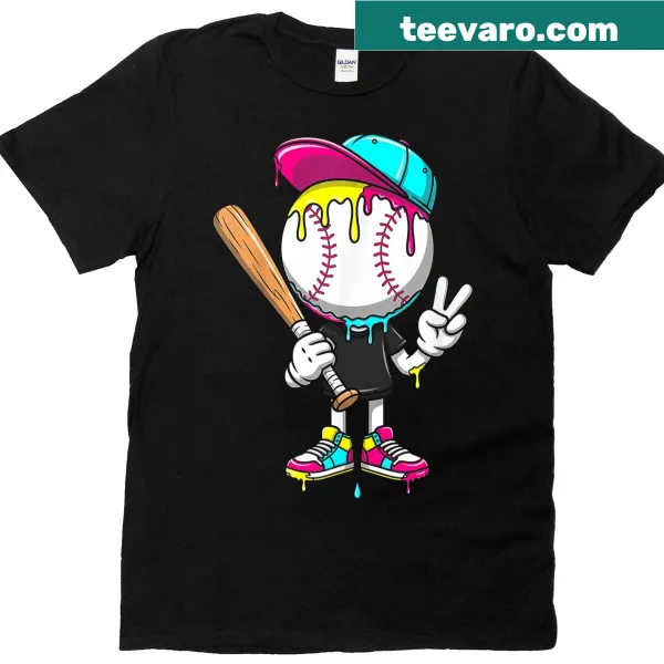 Cartoon of an ice cream cone topped with a baseball on a t-shirt