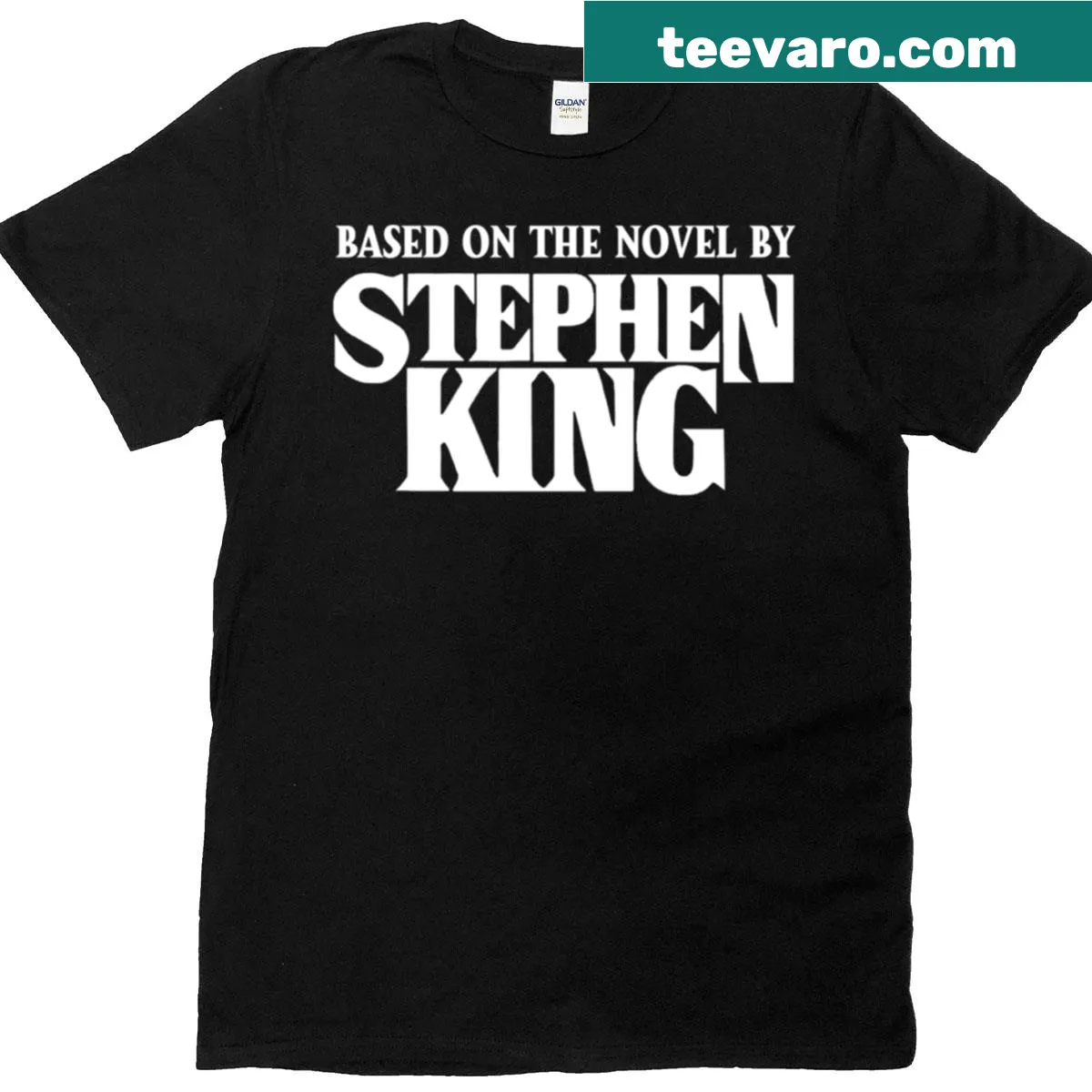 Minimalist graphic with the text 'Based On The Novel'. — on a men's t-shirt