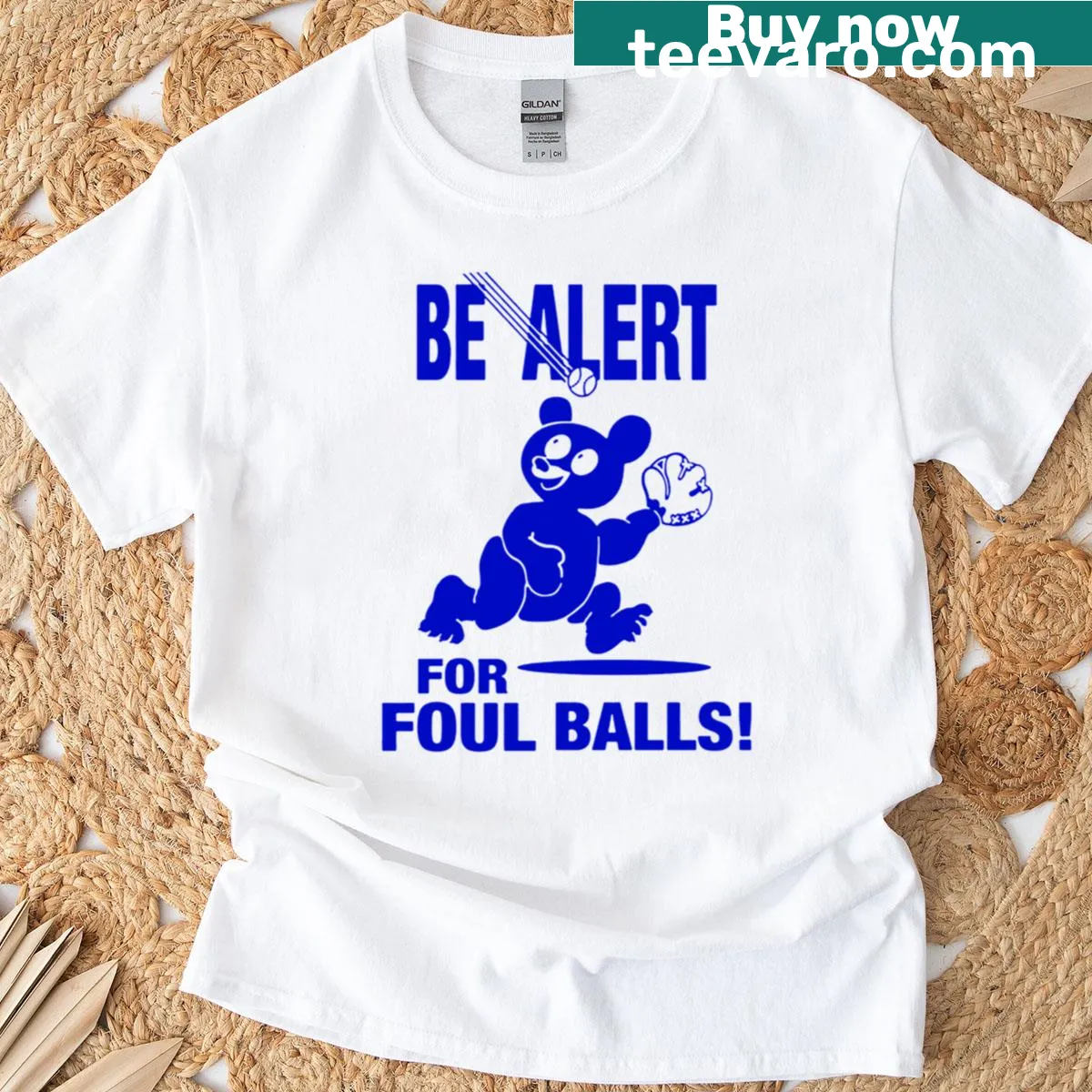Playful baseball-themed t-shirt with text 'Be Alert For Foul Balls' — on a men's t-shirt