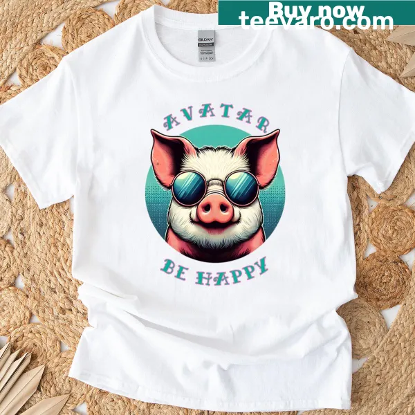 Cute pig avatar graphic on a kids' t-shirt