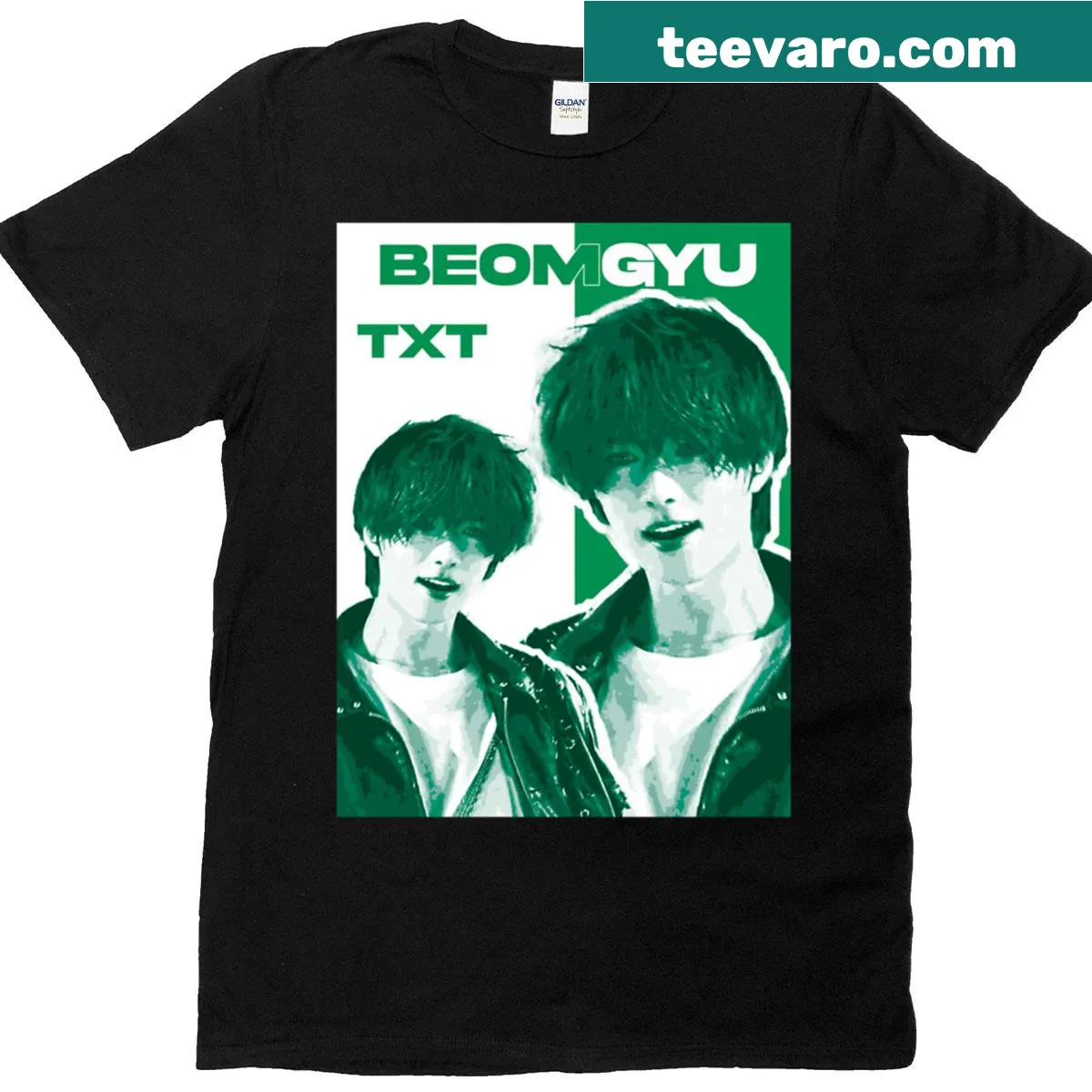 Stylish T-shirt featuring Beomgyu from TXT in a trendy design — on a men's t-shirt