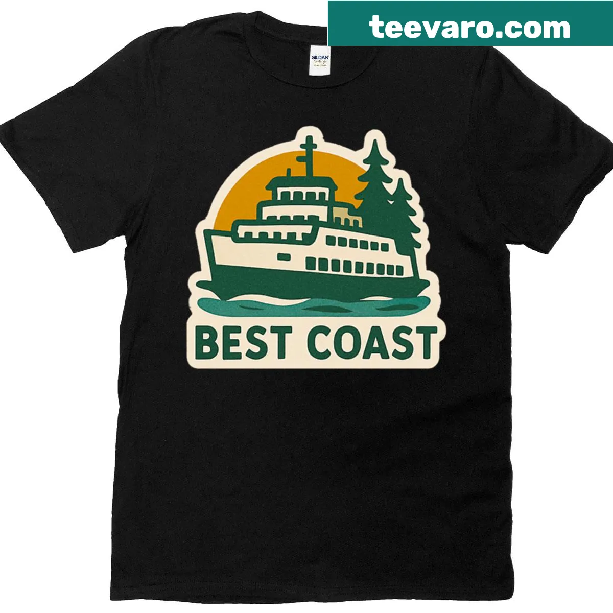 T-shirt featuring typography inspired by Pacific Northwest ferry life — on a men's t-shirt