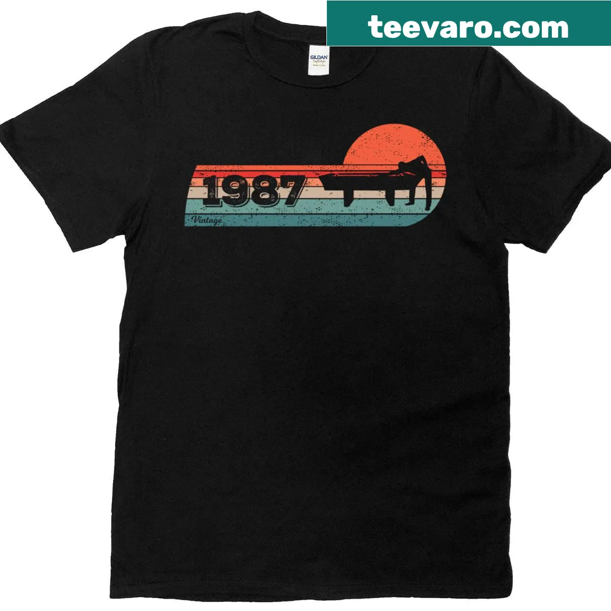 Vintage-style billiards T-shirt celebrating gaming from 1987 — on a men's t-shirt