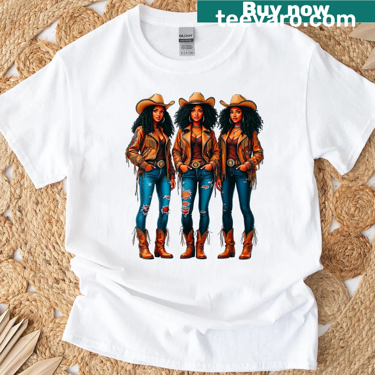 Cowgirl-themed graphic T-shirt celebrating Western culture — on a men's t-shirt