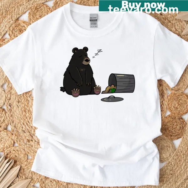 Illustration of a sleeping black bear by a trash can