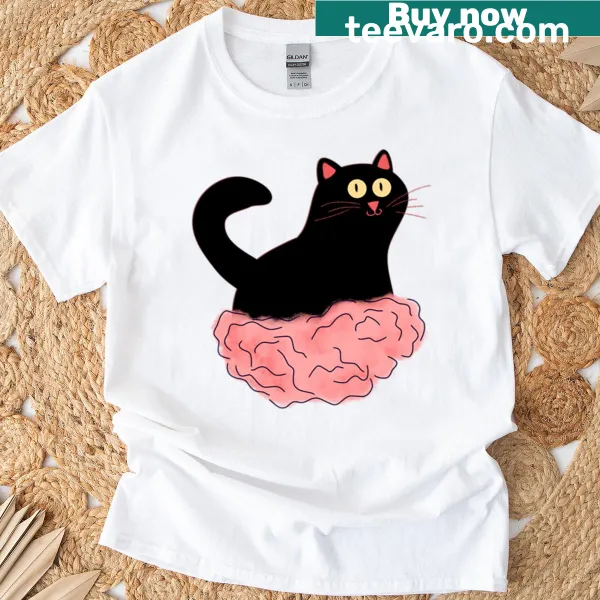 Illustration of a black cat flying on a cloud