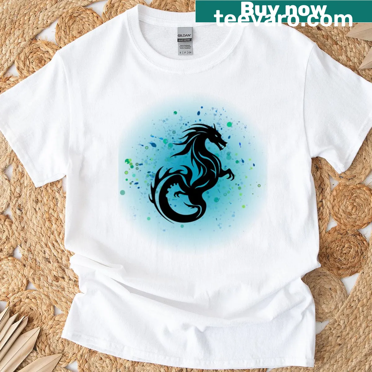 Intricate dragon illustration on a t-shirt — on a men's t-shirt