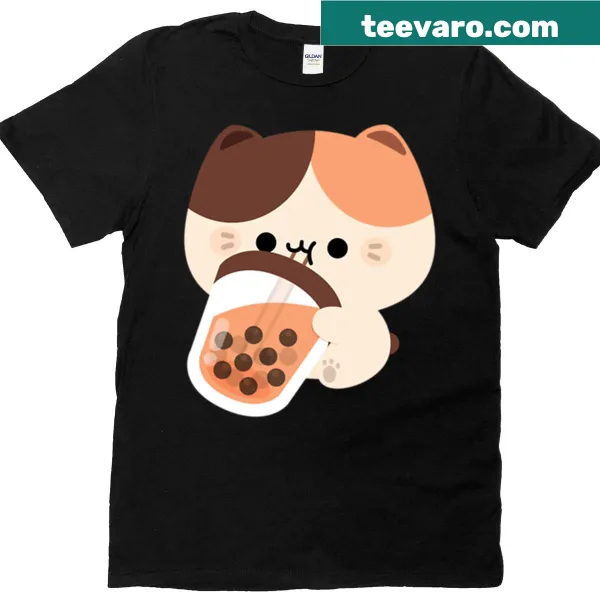 Illustration of a tortoiseshell cat in a boba tea cup
