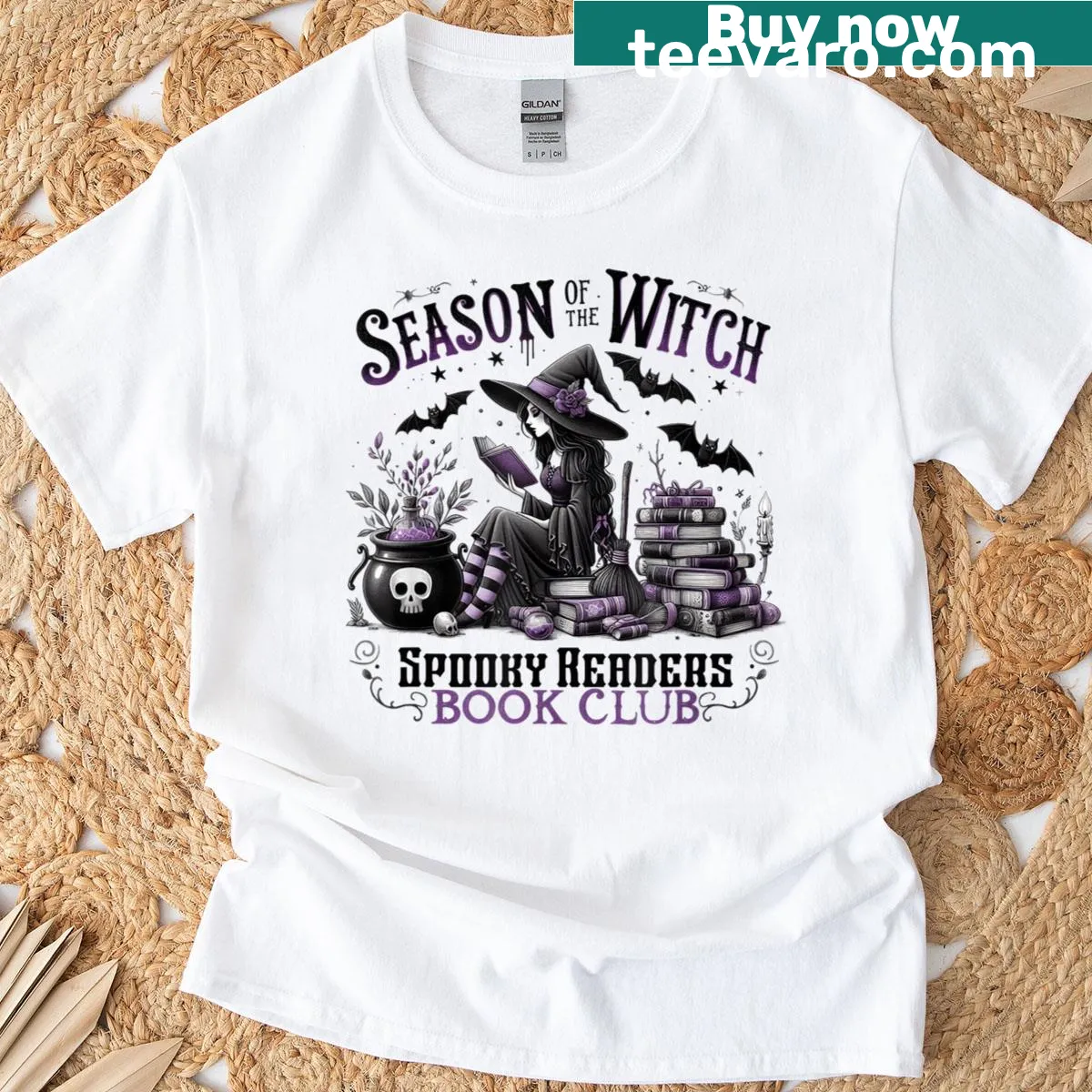 Book lovers Halloween themed T-shirt with spooky design — on a men's t-shirt