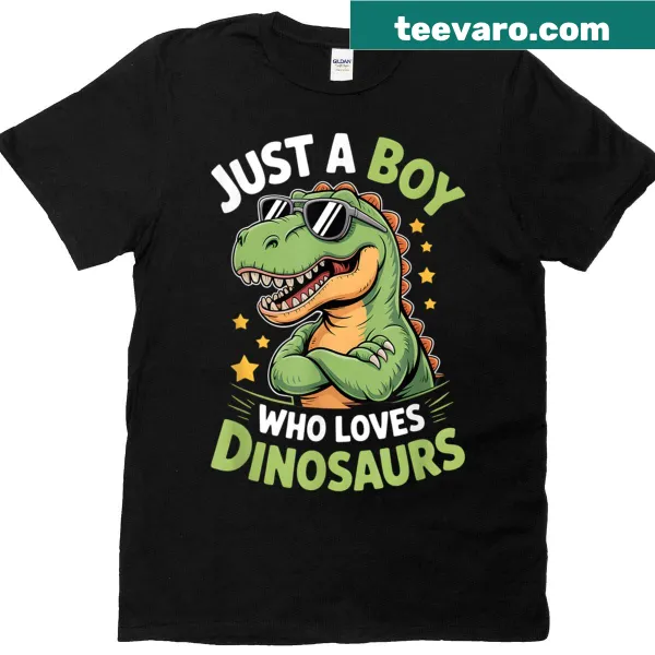 Cartoon dinosaur graphic on a boys' T-shirt