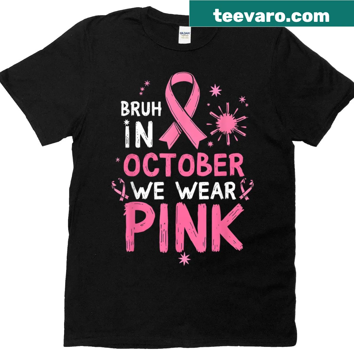 Kids t-shirt with the phrase 'Bruh, Wear Pink' for Breast Cancer Awareness — on a men's t-shirt