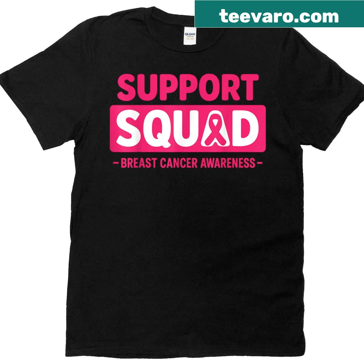 Pink ribbon emblem for breast cancer awareness — on a men's t-shirt
