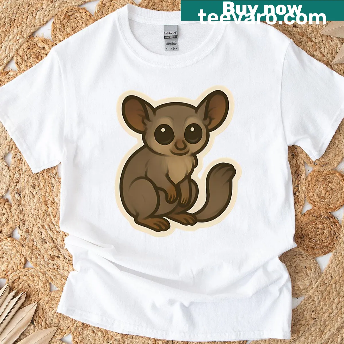 Cute bush baby cartoon graphic on T-shirt — on a men's t-shirt