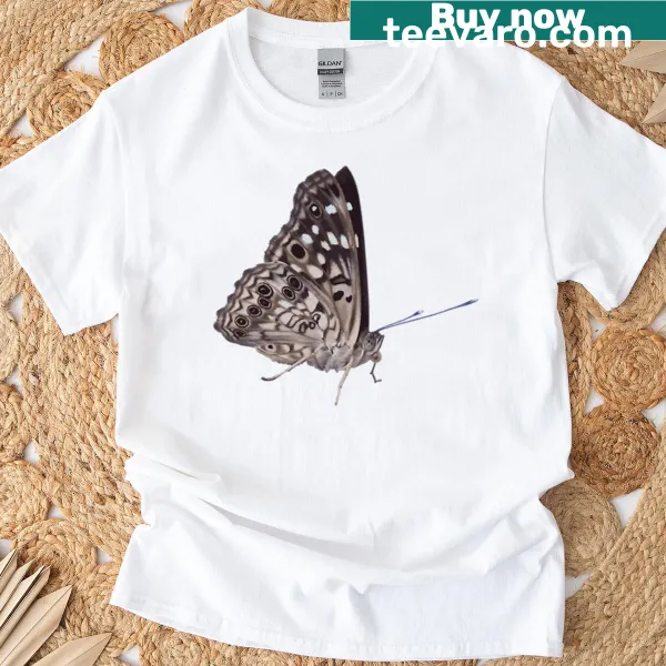 Illustrated butterfly design on a nature-themed T-shirt