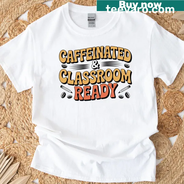Teacher T-shirt featuring a coffee cup and playful text
