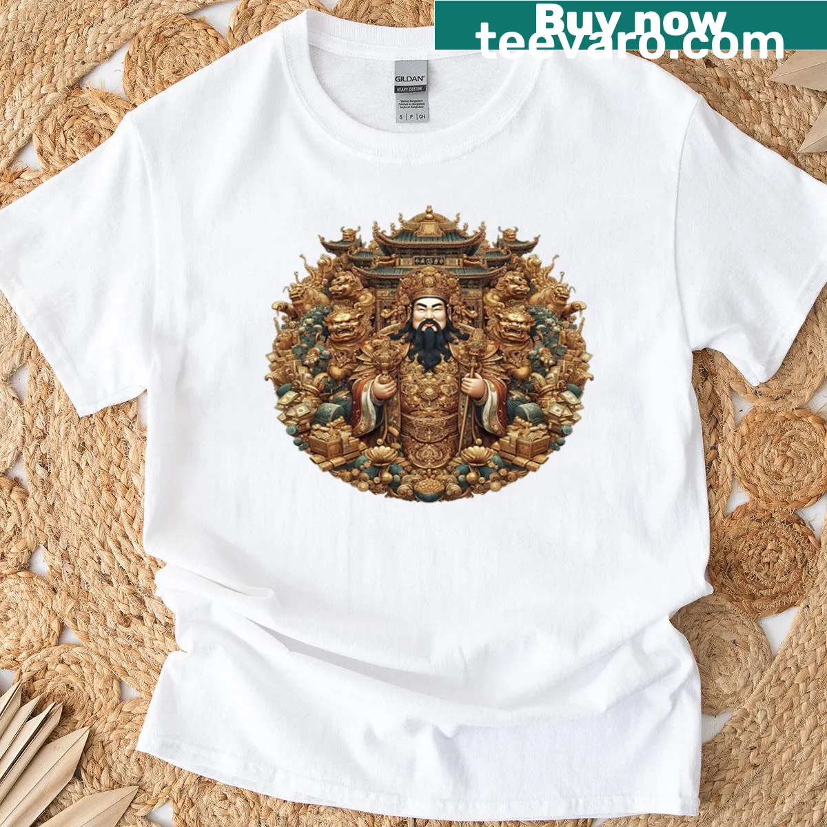 Illustration of Caishen, the God of Wealth, on a T-shirt — on a men's t-shirt