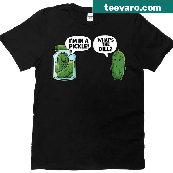 Funny pickle-themed t-shirt with cartoon cucumber design