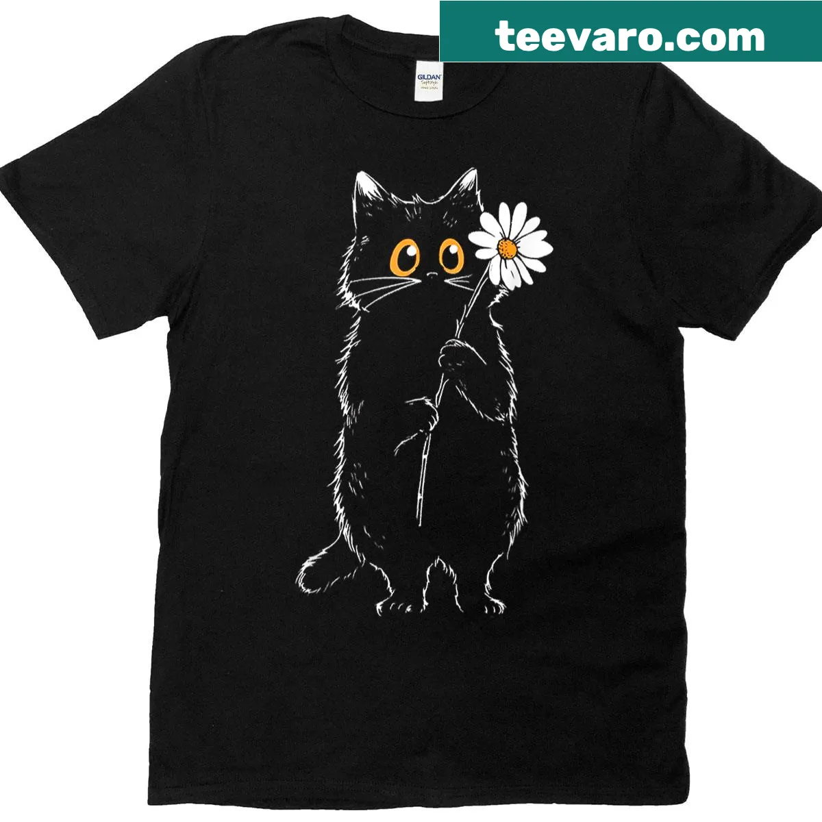 Cute cat and flower illustration t-shirt — on a men's t-shirt