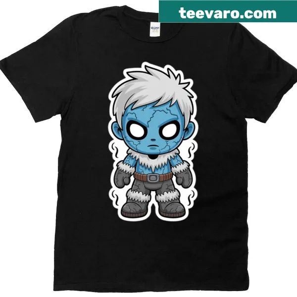 Chibi ice warrior character with frost powers on a T-shirt