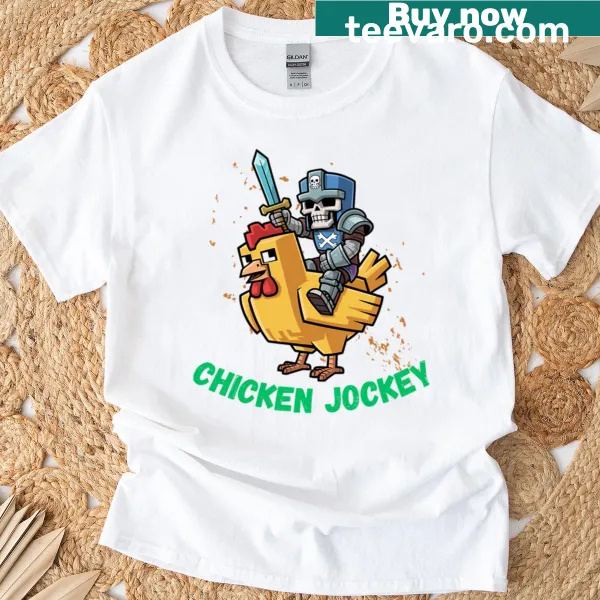 Pixelated chicken graphic on T-shirt