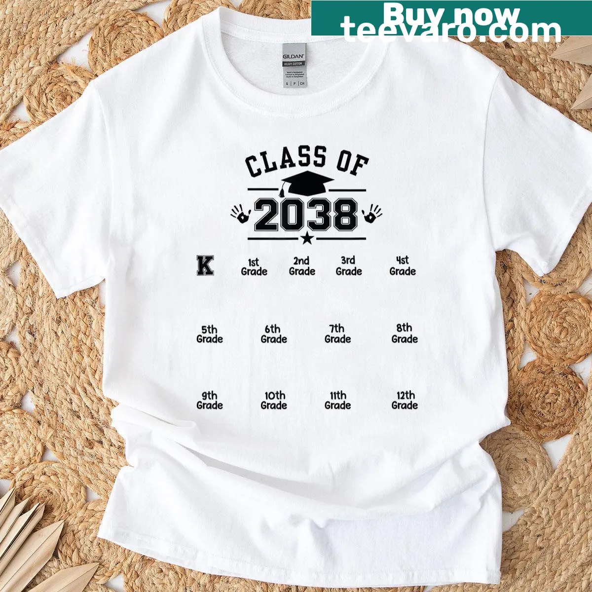 T-shirt with 'Class of 2038' and handprint graphics — on a men's t-shirt