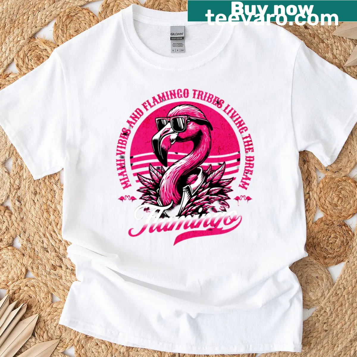 Graphic of a cool flamingo wearing sunglasses in a fun design — on a men's t-shirt