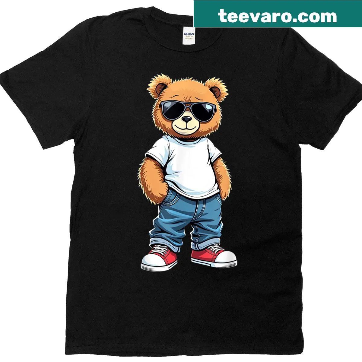 Cartoon teddy bear graphic on a T-shirt — on a men's t-shirt