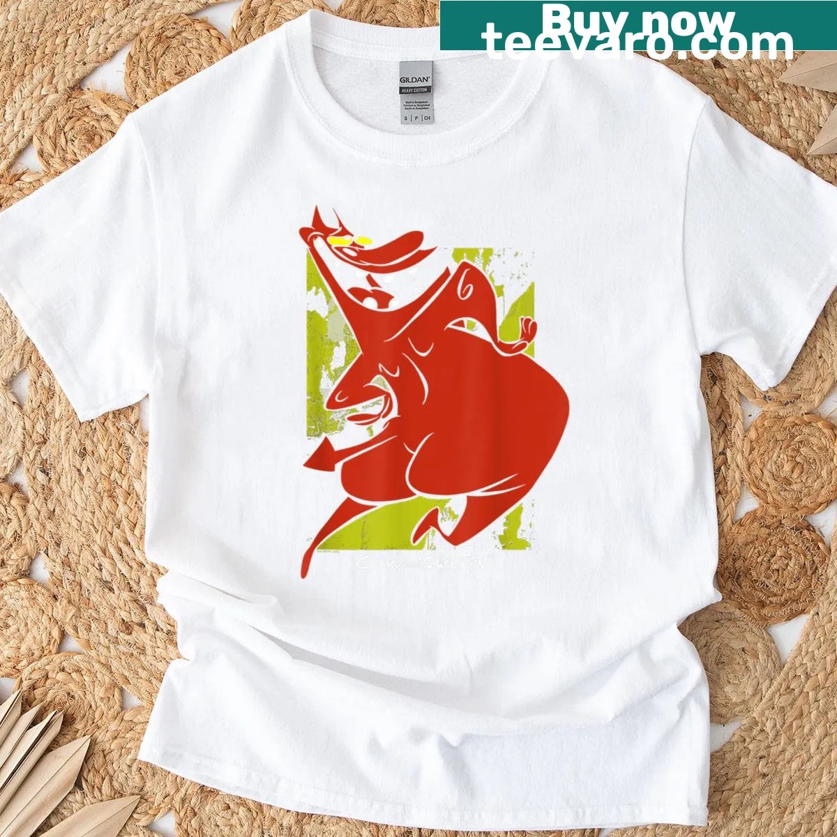 Cartoon Red Guy from Cow and Chicken in graffiti style — on a men's t-shirt