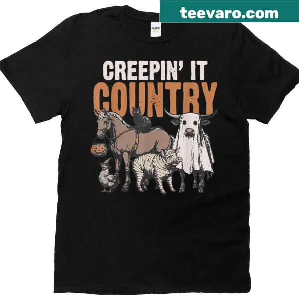 Farm animals in a spooky Halloween design on T-shirt