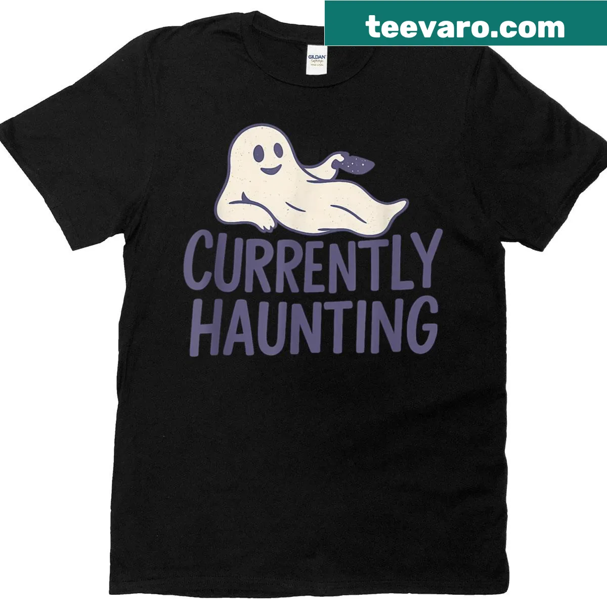 Cartoon ghost graphic on Halloween T-shirt — on a men's t-shirt