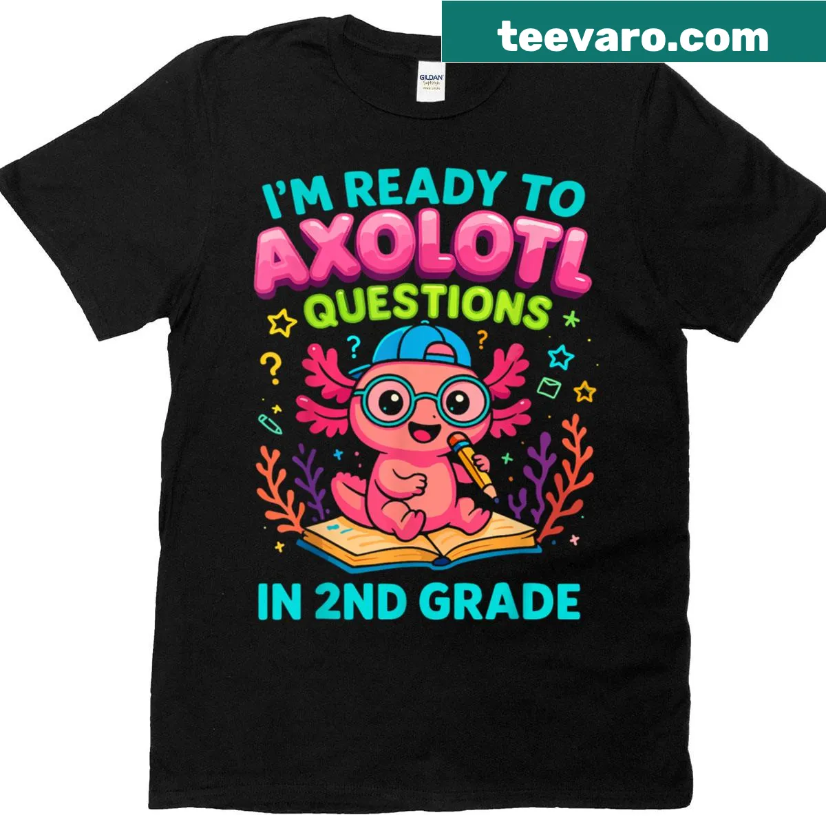 Cute axolotl graphic for 2nd grade readiness t-shirt — on a men's t-shirt