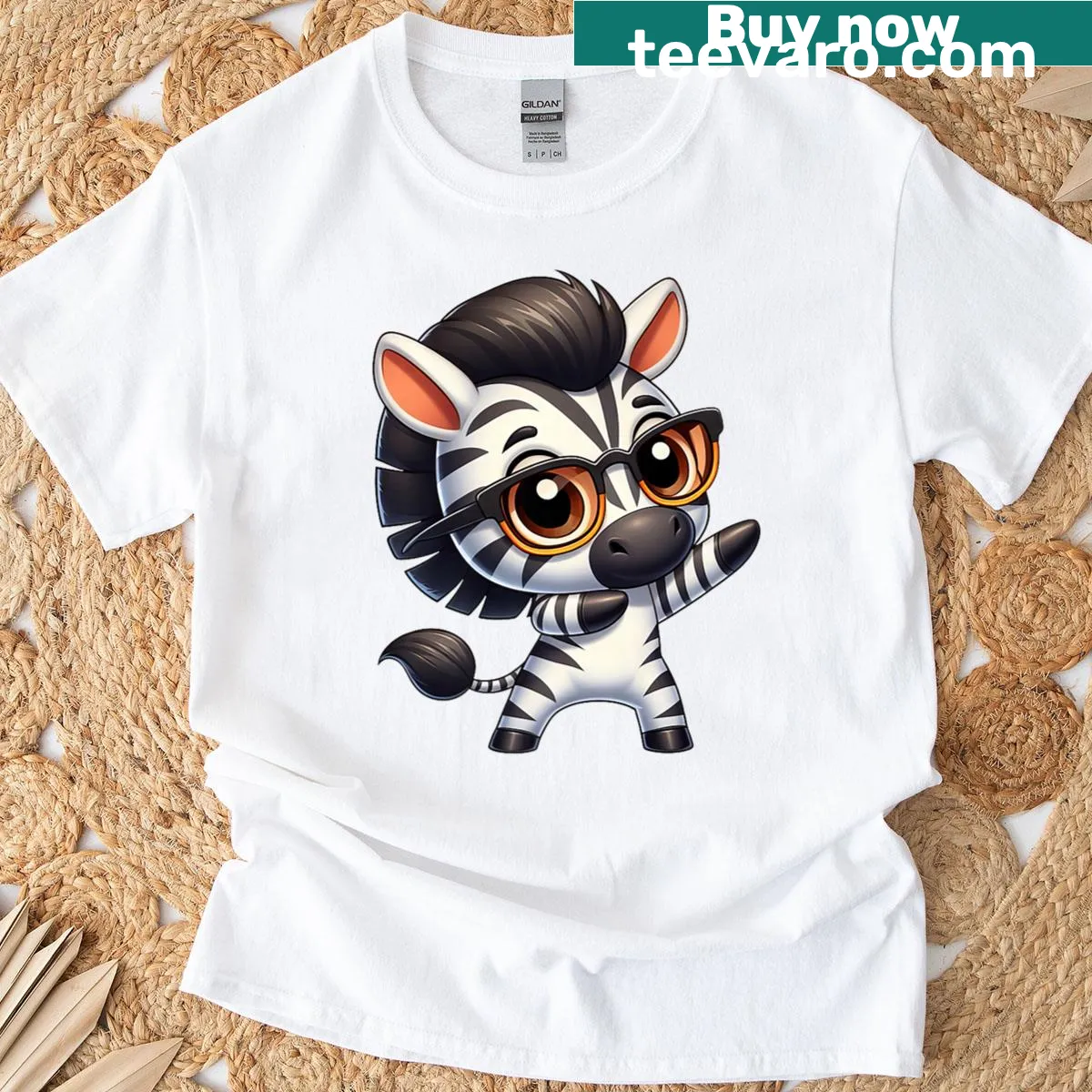 Cartoon zebra dabbing with glasses on a premium T-shirt — on a men's t-shirt