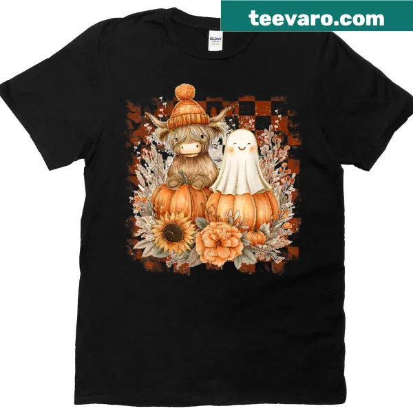 Cute Highland cow ghost design for Halloween t-shirt